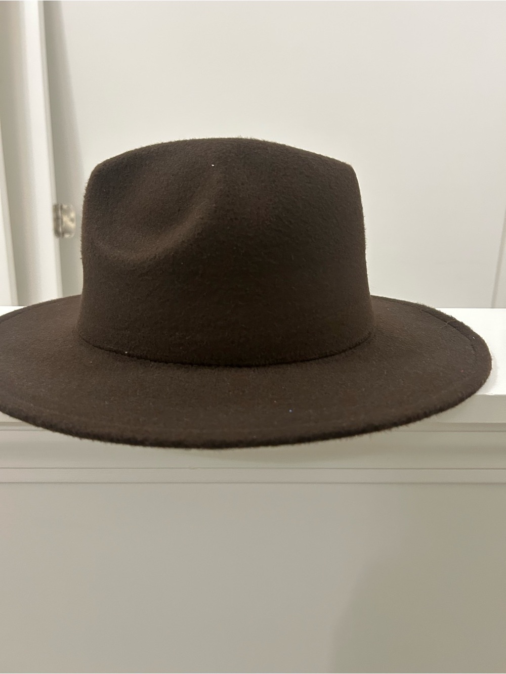 Wide Brim Felt Fedora Hat - Dark Brown